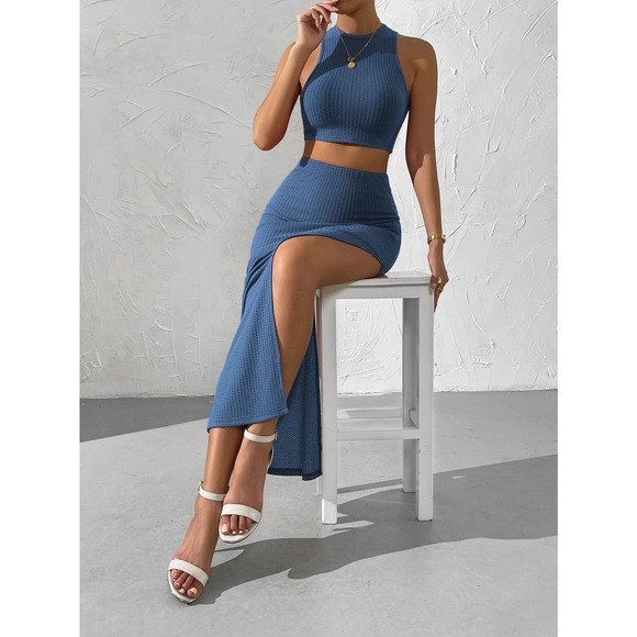 WILA Dresses & Skirts - 2 piece skirt set: Waffle Knit Crop Top & Split Thigh maxi Skirt